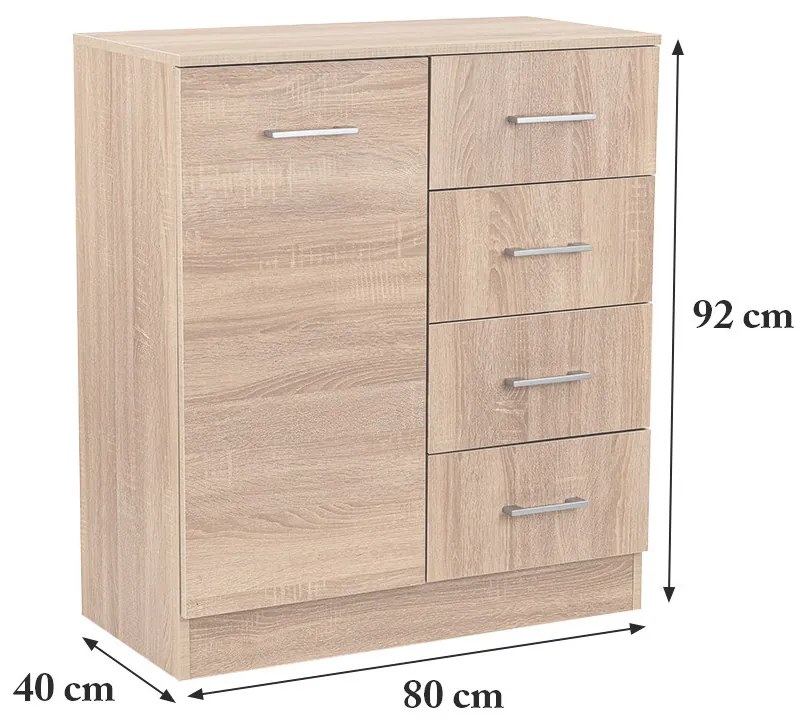 Comodă Miami cu 1 ușă și 4 sertare 80x92 cm stejar sonoma-stejar sonoma