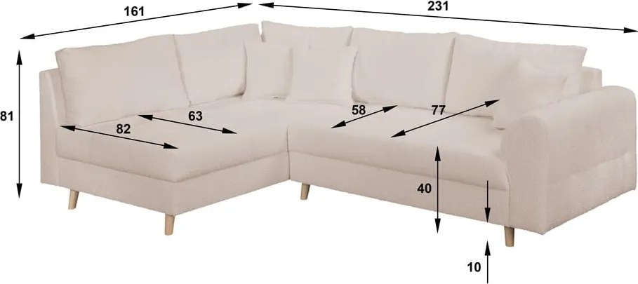 Colțar bej cu tapițerie din stofă bouclé (cu colț pe partea stângă) Ariella – Ropez