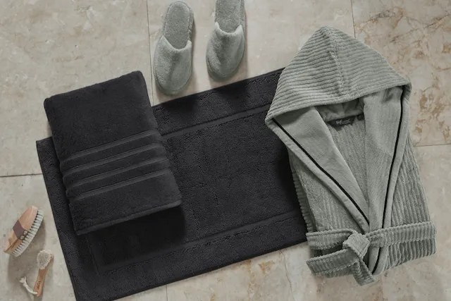 Halat de baie unisex STRIPE cu glugă Antracit / Black anthracite S