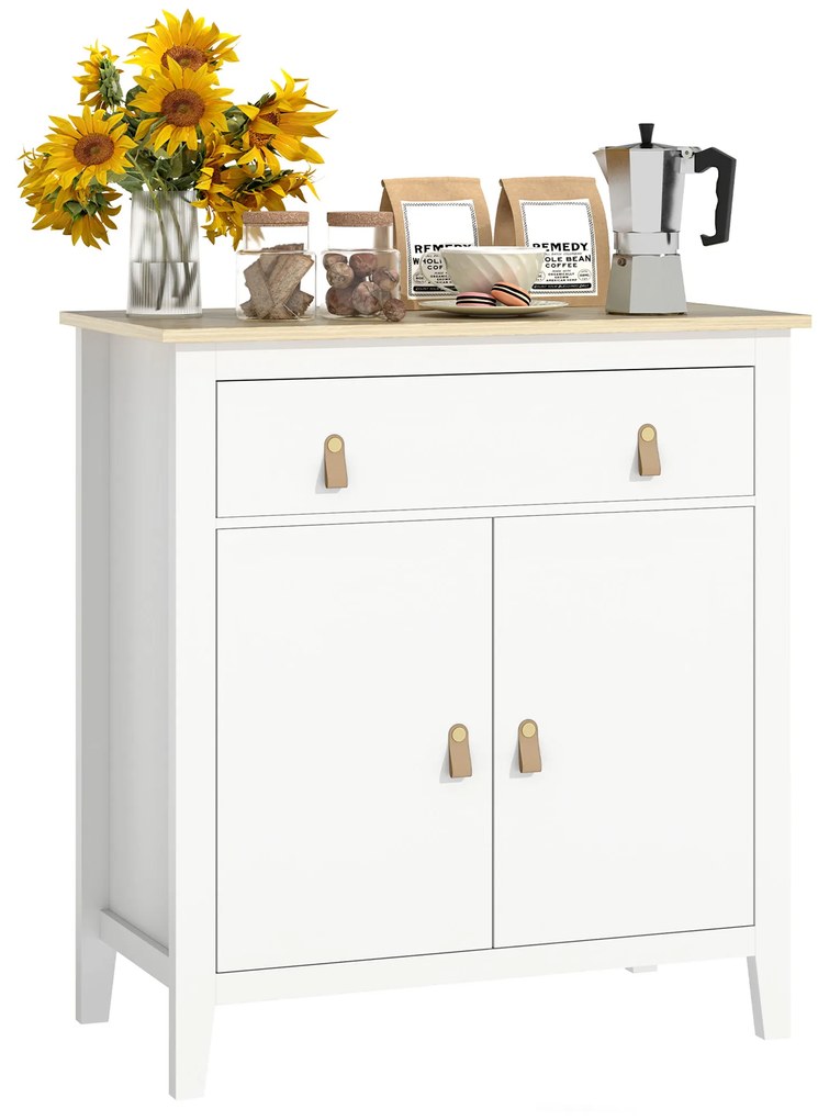 HOMCOM Bufet salon mobilier de depozitare cu dulap cu 2 uși, sertar și raft reglabil, 80 x 40 x 90 cm, alb | Aosom Romania