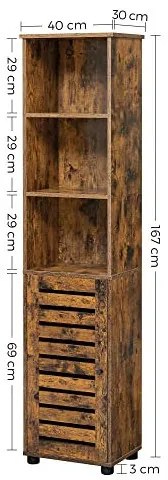 Dulap de depozitare pentru baie, Vasagle, Maro Rustic, 17 x 12 x 65 cm, BBK160X01