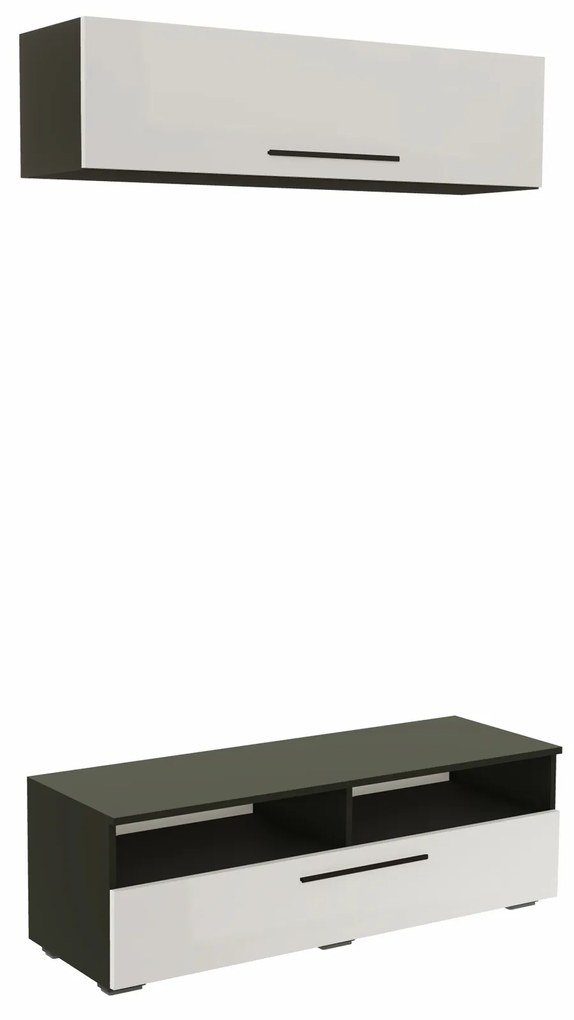 Living haaus Haga V11, Alb Lucios/Negru, MDF, L 120 cm