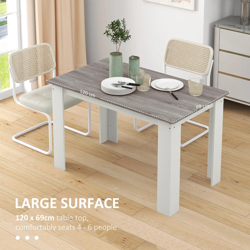 HOMCOM Masă Modernă de Dining pentru 4-6 Persoane 120x69x75 cm Gri și Alb | Aosom Romania