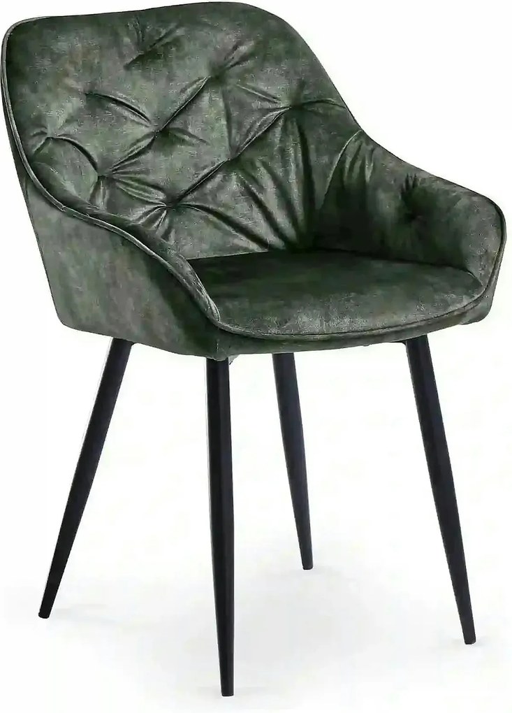 Scaun tapitat K418, verde/negru, stofa clasica/metal, 56x65x81 cm