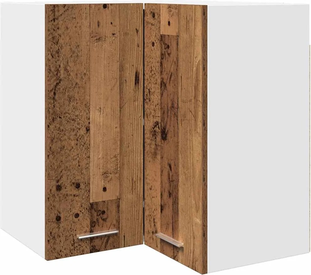 vidaXL Dulap suspendat de colț “Lyon”, Lemn vechi, 57x57x60 cm, PAL