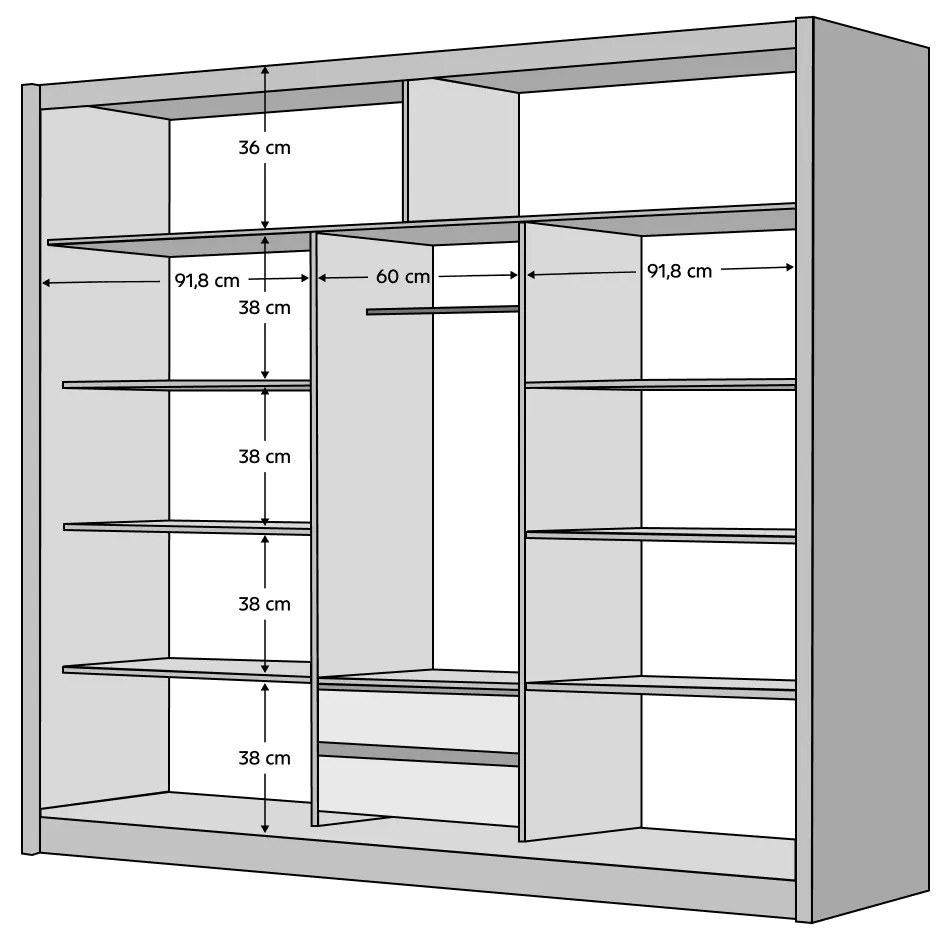 Dulap cu usi glisante, negru   stejar craft, 250x215 cm, LADDER