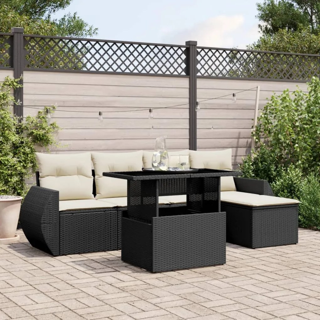 vidaXL Set mobilier de grădină cu perne, 6 piese, negru, poliratan