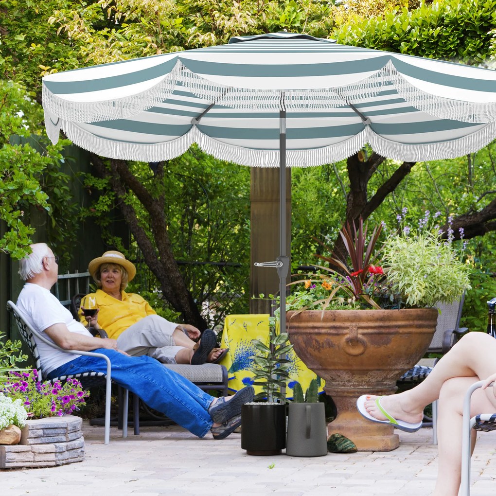 Outsunny Umbrelă de grădină 2,7 m, umbrelă de exterior inclinabilă UPF 30+ cu manivelă, 8 baleiene, albastru clar și alb | Aosom Romania