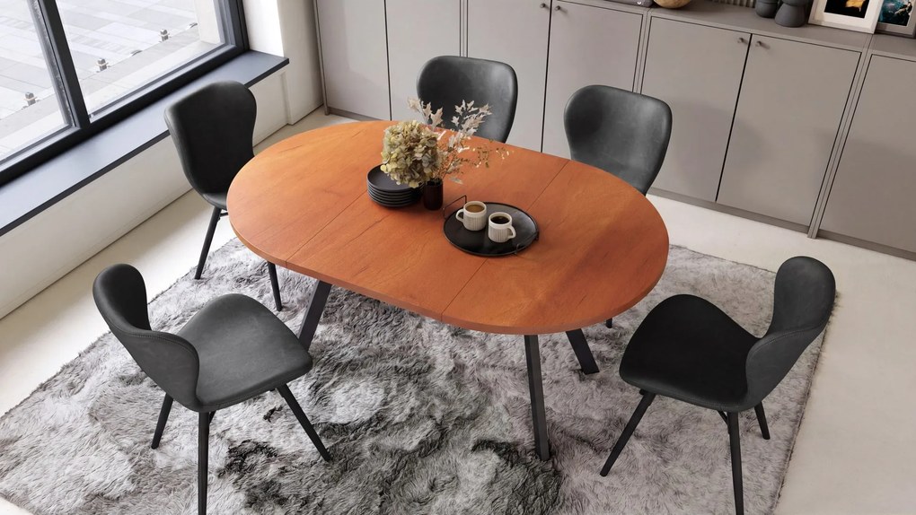Mazzoni ALMO Calvados/picioare negre - MASĂ ROTUNDĂ EXTENSIBILĂ CU PICIOARE ÎN FORMĂ DE Y STIL LOFT PENTRU SALON/SUFRAGERIE
