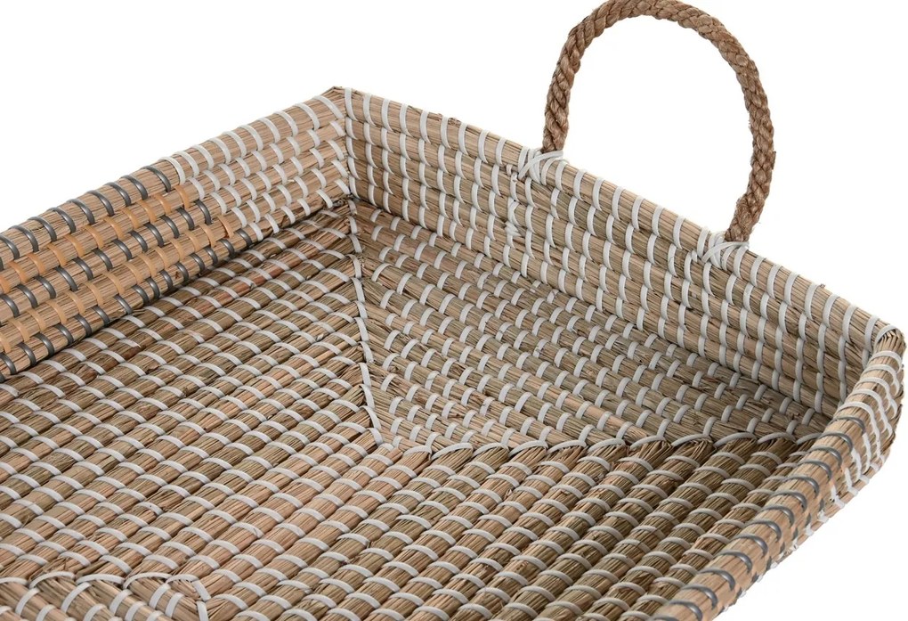 Set 2 tăvi decorative din iarbă de mare împletită, natur și galben, 15 x 52 x 38 cm, „Séry”