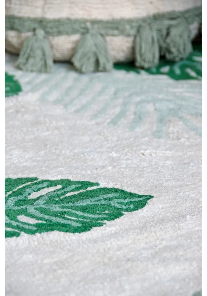 Covor pentru copii verde/crem lavabil/țesut manual din bumbac 140x200 cm Tropical Green – Lorena Canals