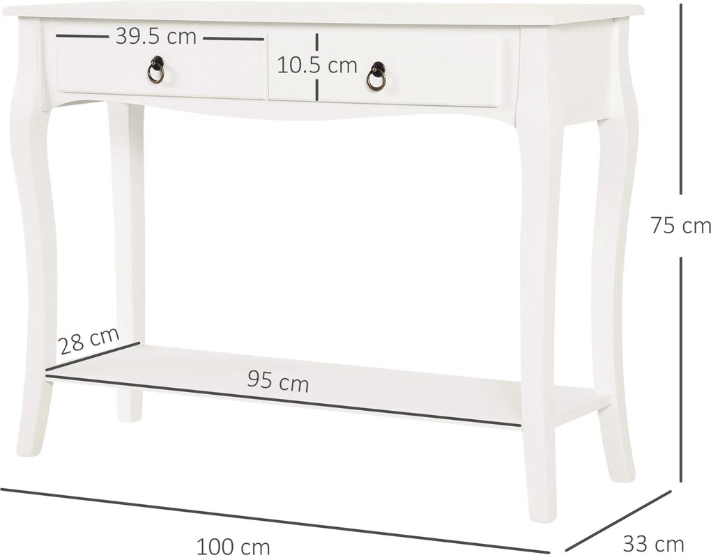 HOMCOM Consolă pentru Hol cu Raft Depozitare și Design Modern, 100x33x75 cm, Alb | Aosom Romania