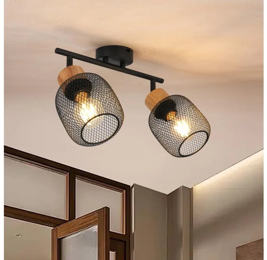 Brilagi - Spot de iluminat BASKLITE 2xE27/15W/230V lemn de cauciuc/negru