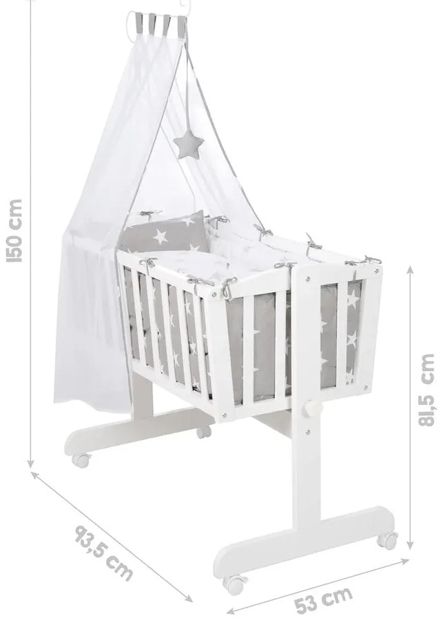 Pătuț leagăn alb cu roți și baldachin 40x90 cm Little stars – Roba