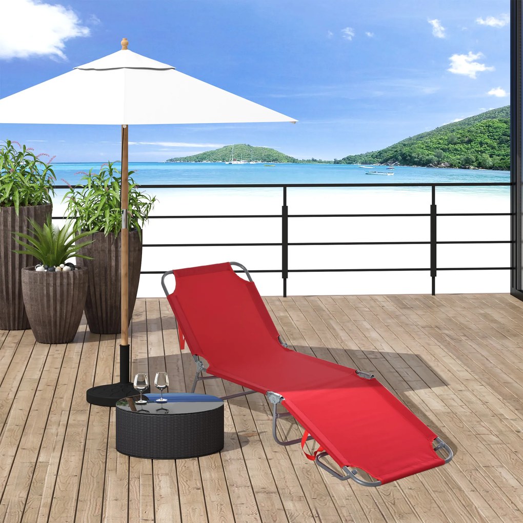 Outsunny Șezlong Pliabil cu Spătar Reglabil în 5 Poziții, Șezlong de Grădină cu Structură din Metal și Material Oxford, pentru Plajă, Piscină, Grădină, 187x55x24cm, Roșu | Aosom Romania