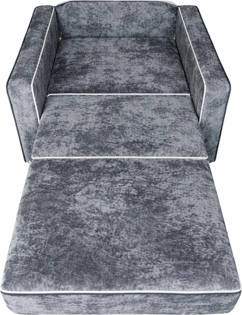 Fotoliu SAMY NEXT extensibil, cu lada de depozitare, stofa gri inchis cu gri deschis , cadru metalic, 103x100x92 Catifea plusata, Gri