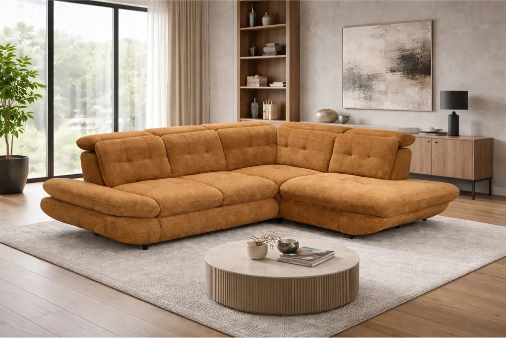 Coltar living SIENA MIC, sezlong dreapta, stofa catifelata verde olive