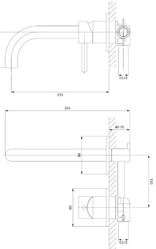 Baterie lavoar incastrata Omnires Y 20.5 cm cu corp ingropat