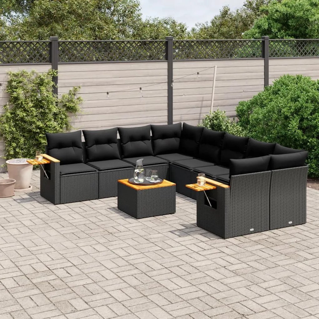 vidaXL Set mobilier de grădină cu perne, 9 piese, negru, poliratan