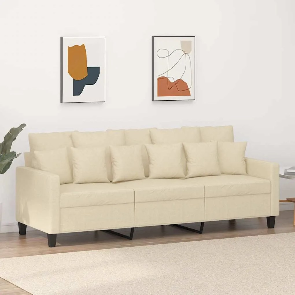 vidaXL Canapea cu 3 locuri, crem, 180 cm, material textil
