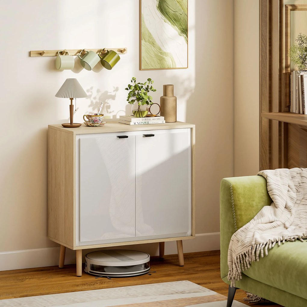 HOMCOM Dulap Modern cu 2 Uși și Raft Reglabil 72x35x77cm Alb și Stejar | Aosom Romania