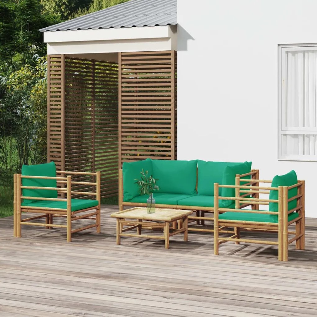 vidaXL Set mobilier de grădină cu perne verzi, 5 piese, bambus