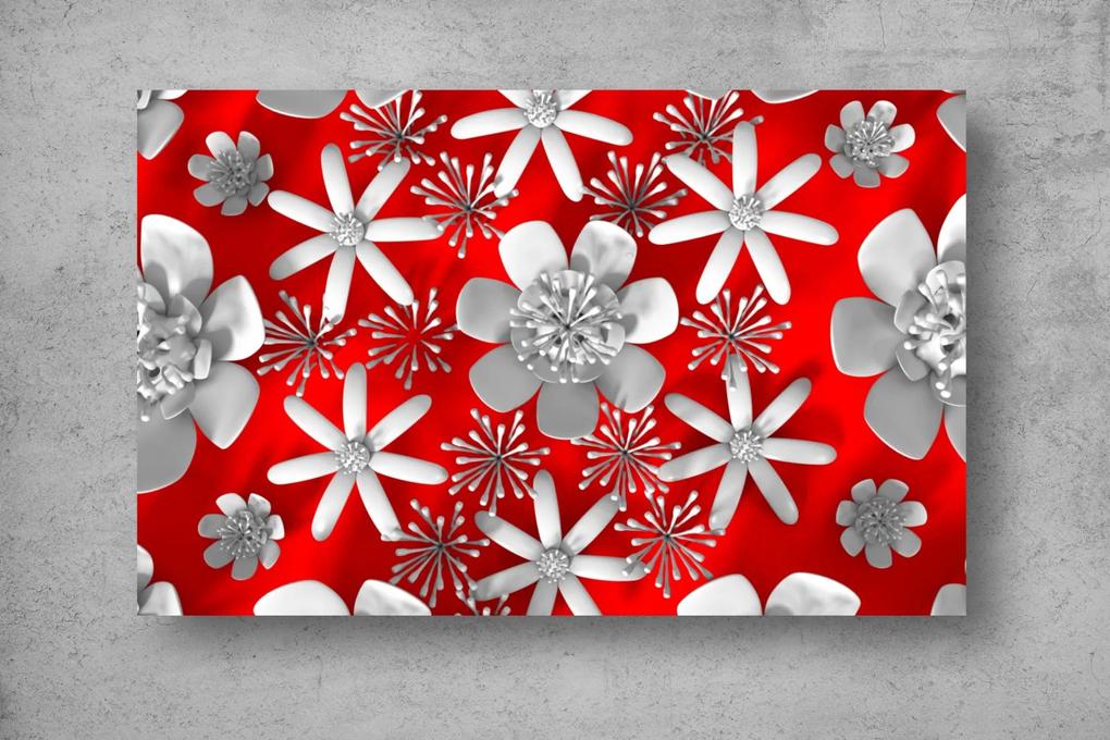 Tapet Premium Canvas - Randare flori 3d abstract pe fundal rosu
