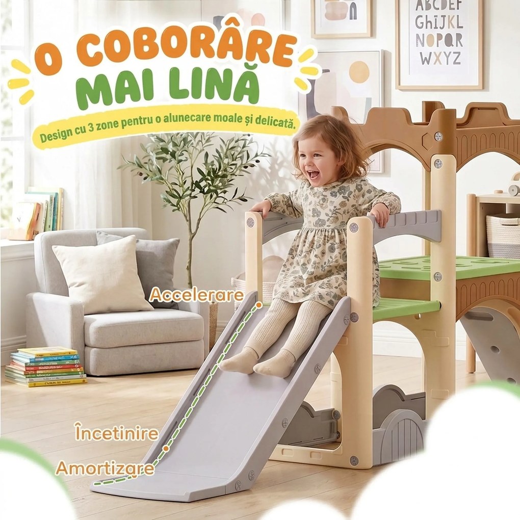 AIYAPLAY Tobogan copii 5 în 1, 3-6 ani, din HDPE, cu cățărare, pasaj, tunel și spațiu depozitare, multicolor | Aosom Romania