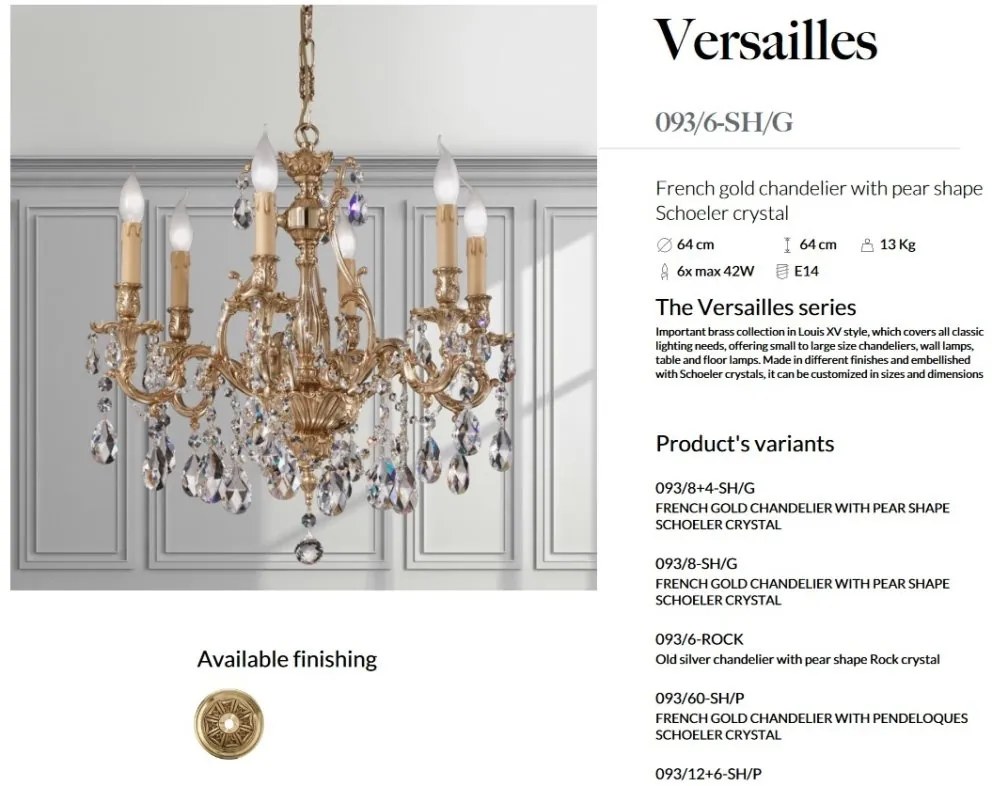 Candelabru 6 brate LUX cu cristale Scholer, Versailles