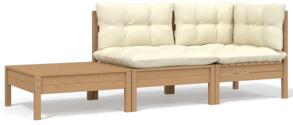 vidaXL Set mobilier grădină cu perne crem, 3 piese, lemn masiv de pin