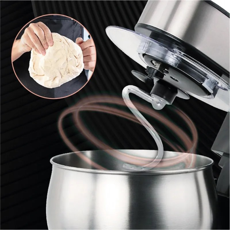 Mixer planetar Techwood TRO-1050, 1000W, 5 litri, 6 viteze, Pulse, 3 accesorii, Inox