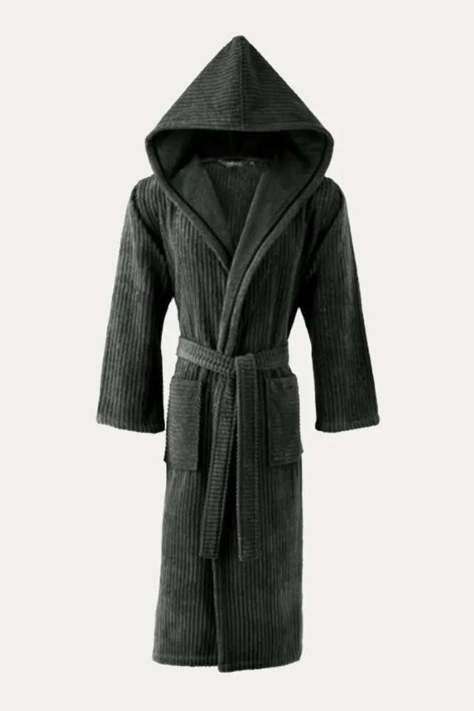 Halat de baie unisex STRIPE cu glugă Antracit / Black anthracite S