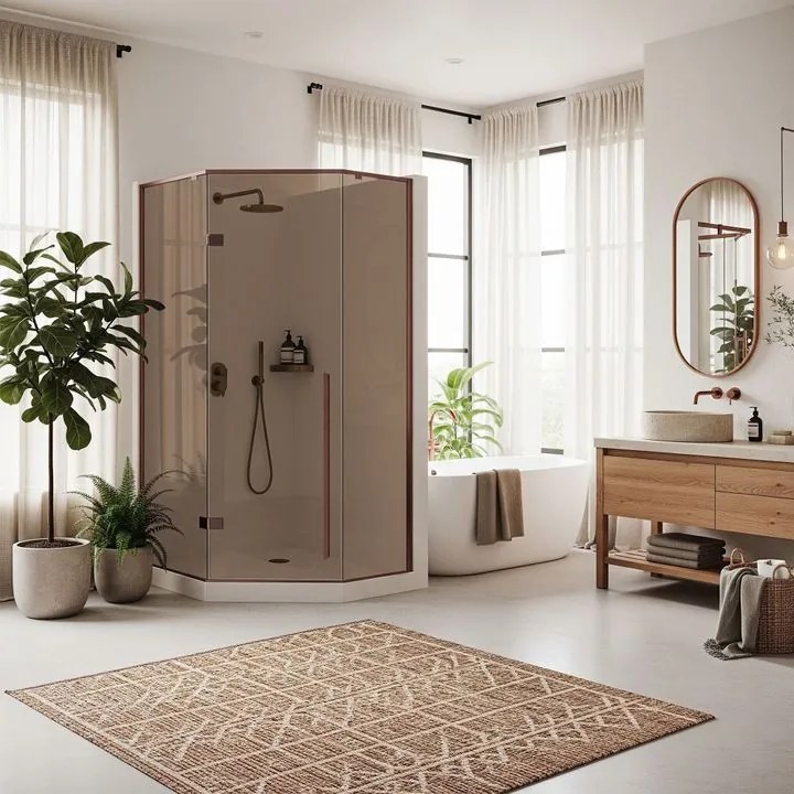 Cabina de dus DIAMOND cu cadita alba 90x90 cm cupru periat