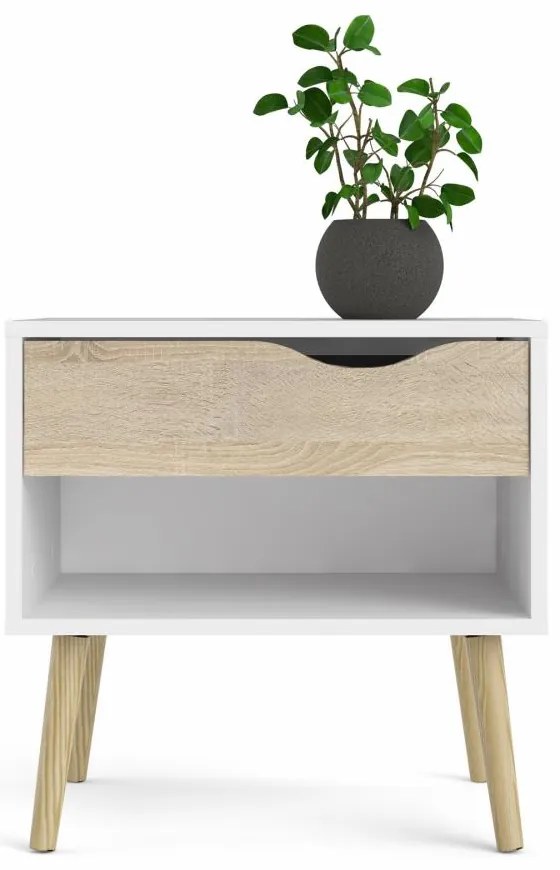 Tvilum Noptiera alba cu decor de stejar sonoma OSLO 75394