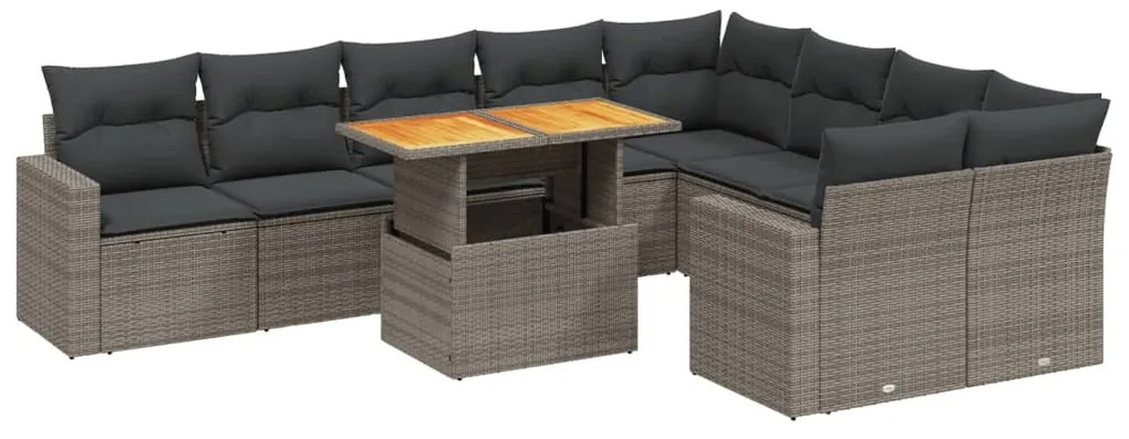 3271473 vidaXL Set mobilier de grădină cu perne, 10 piese, gri, poliratan