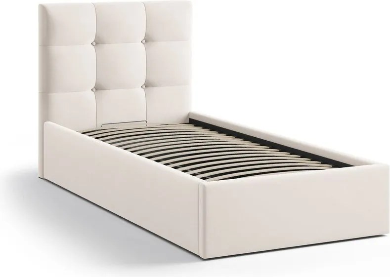 Pat crem tapițat cu spațiu de depozitare cu somieră 90x200 cm Phaedra – Micadoni