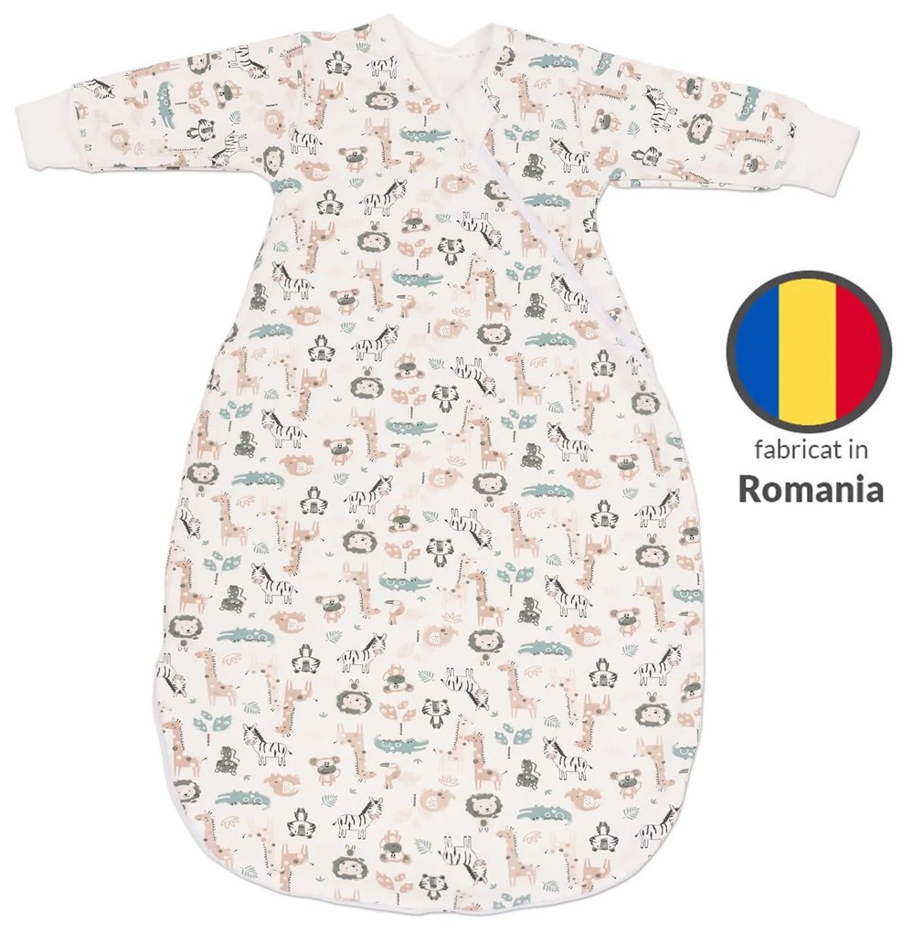 Sac de dormit cu maneci din bumbac flausat Kidizi Safari, 3-12  luni, 1 tog