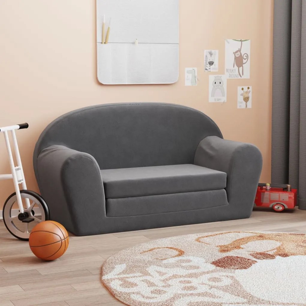 341781 vidaXL Canapea extensibilă de copii cu 2 locuri, antracit, pluș moale