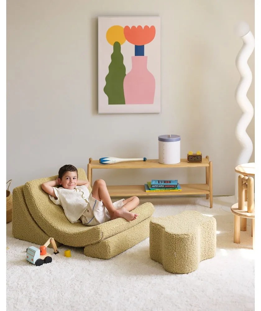 Puf de copii verde cu tapițerie din țesătură bouclé Cloud – Wigiwama