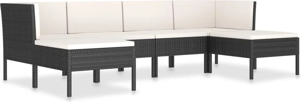 vidaXL Set mobilier de grădină cu perne, 6 piese, negru, poliratan