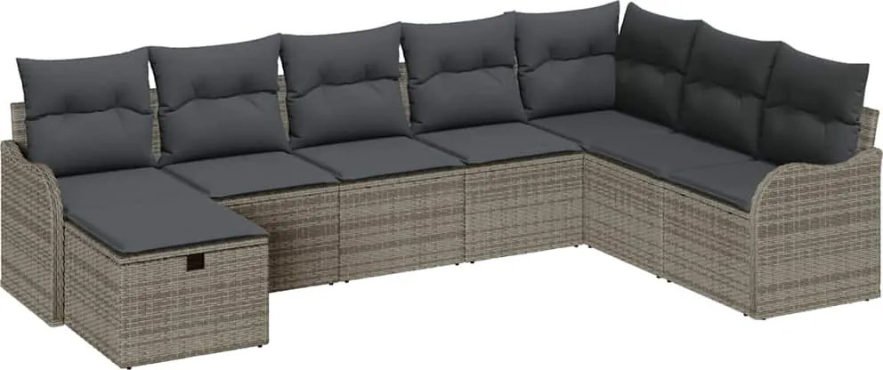 vidaXL Set de canapele pentru grădină cu pernă 8 pcs Gri poliratan