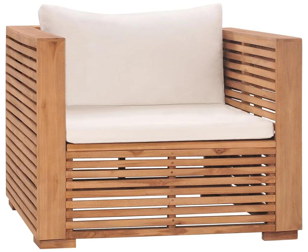 Set mobilier de gradina cu perne crem, 12 piese, lemn masiv tec Crem, 3x colt + 5x mijloc + fotoliu + 3x suport pentru picioare, 1
