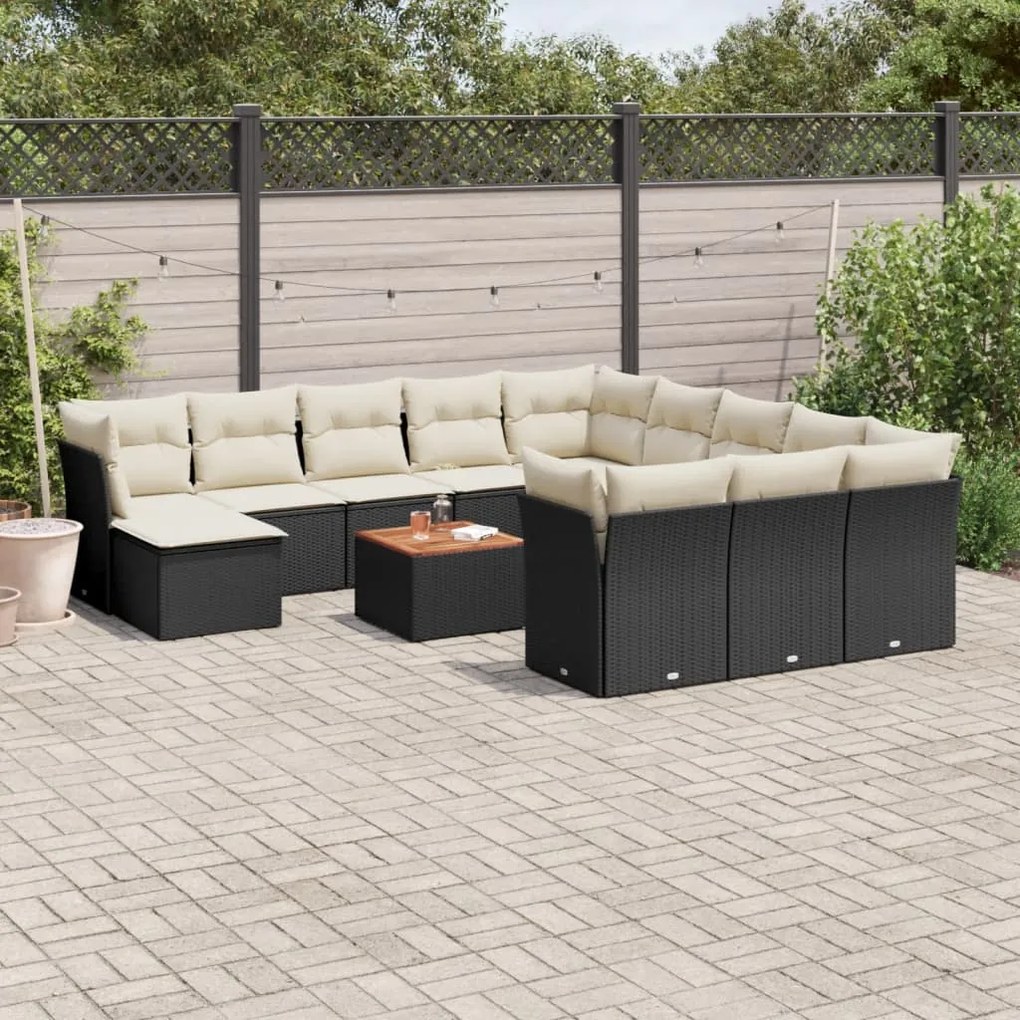 vidaXL Set mobilier de grădină cu perne, 13 piese, negru, poliratan