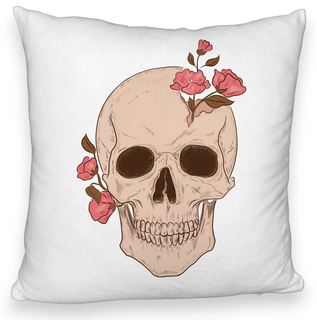 Perna Decorativa Fluffy, Model Skull Rose Art, 40x40 cm, Alba, Husa Detasabila, Burduf