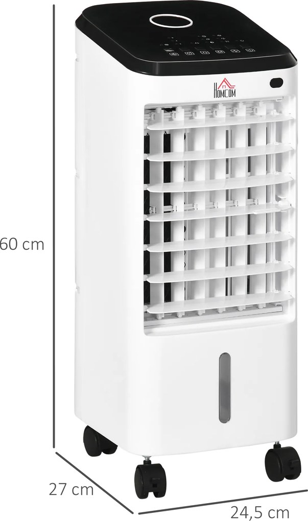 HOMCOM Răcitor de aer ventilator umidificator 3 în 1 pe roți telecomandă 3 moduri 3 viteze timer alb | Aosom Romania