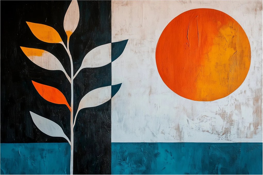 Tablou - Abstracție cu plantă și soare (90x60 cm)