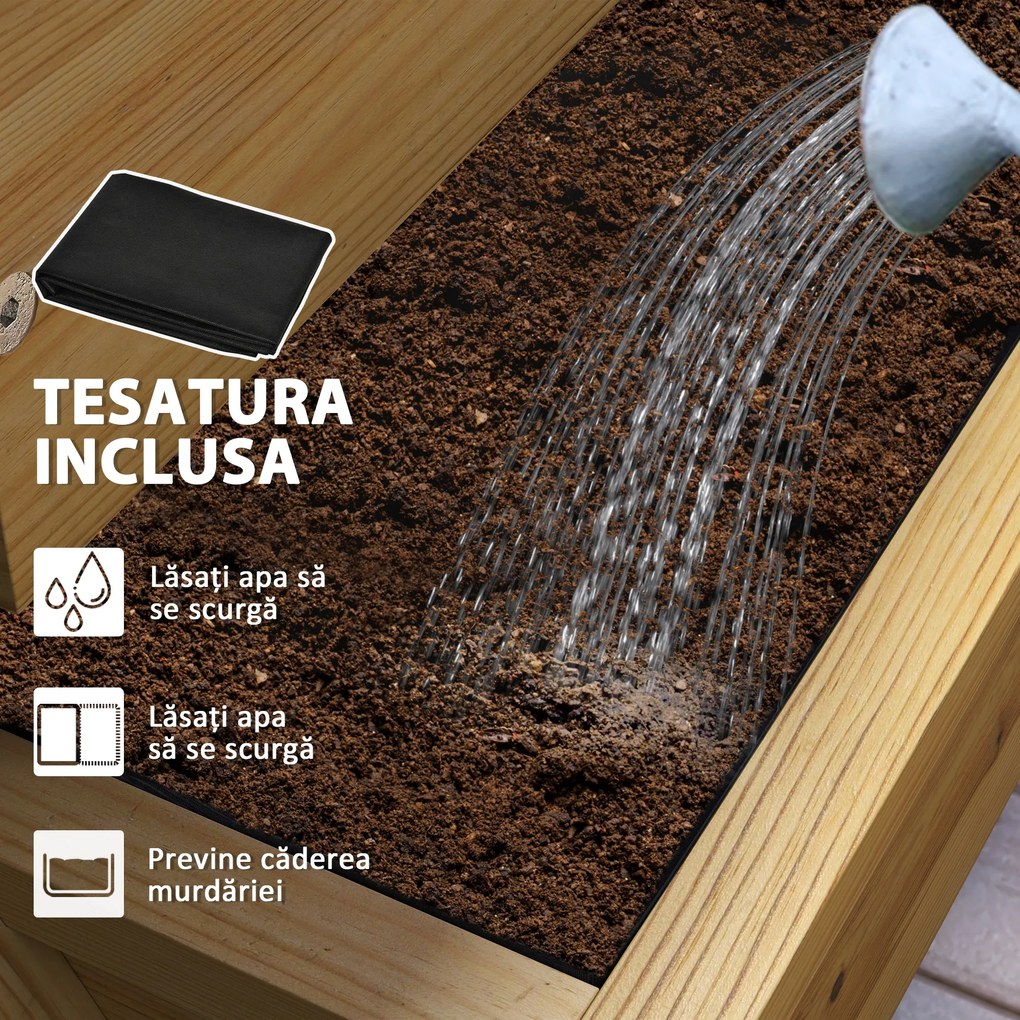 Outsunny Strat de Grădină Înălțat pe 4 Niveluri și Orificii de Drenaj, 75x57x60,5 cm, Lemn Natural | Aosom Romania