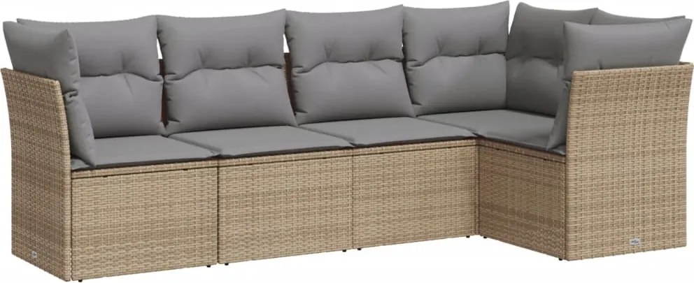 vidaXL Set canapele de grădină cu perne, 5 piese, bej, poliratan