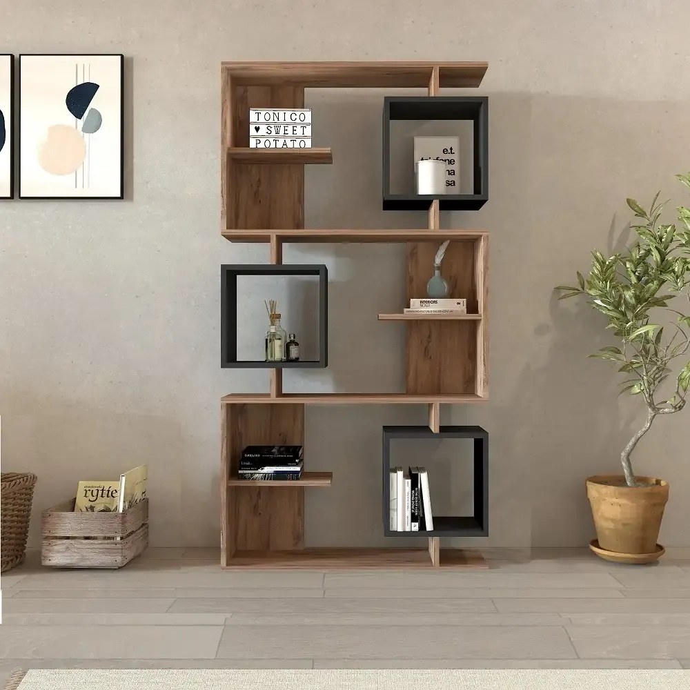 Biblioteca Idalia culoare nuc si antracit 172 cm