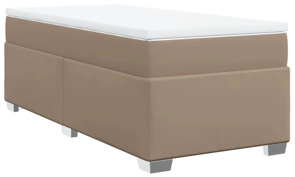 3285192 vidaXL Pat box spring cu saltea, cappuccino, 90x190 cm piele ecologică